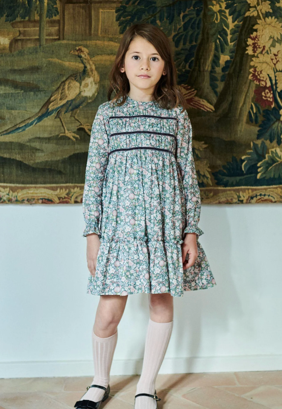 Belia Green Floral Smocked Dress