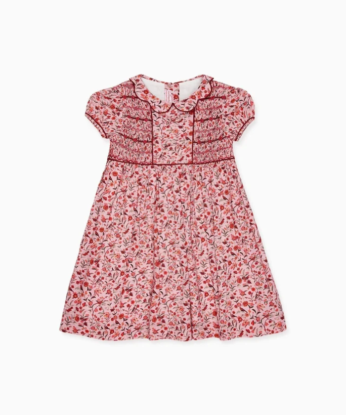 Pink Bird Floral Scarlett Girl Hand-Smocked Dress | La Coqueta