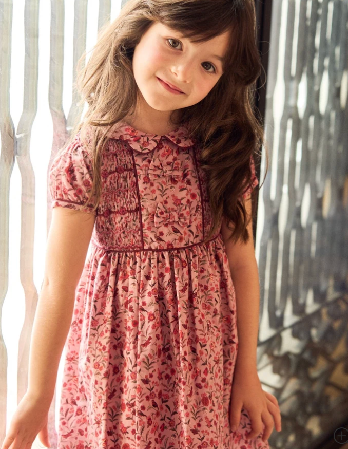 Pink Bird Floral Scarlett Girl Hand-Smocked Dress | La Coqueta