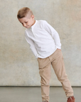 White Alcomo Long Sleeve Boy Polo Shirt | La Coqueta