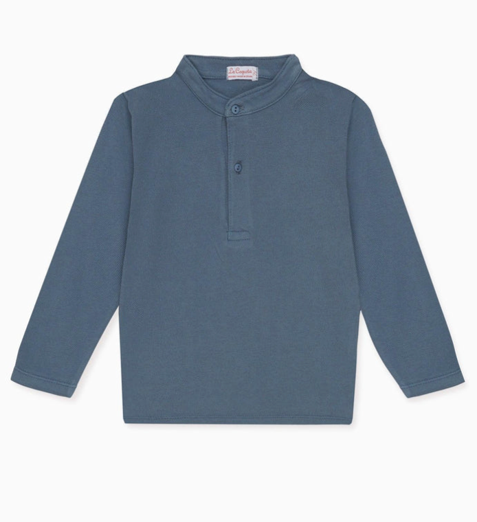 Dusty Blue Alcomo Long Sleeve Boy Polo Shirt | La Coqueta