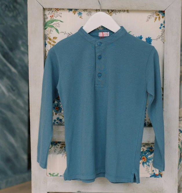 Dusty Blue Alcomo Long Sleeve Boy Polo Shirt | La Coqueta