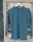 Dusty Blue Alcomo Long Sleeve Boy Polo Shirt | La Coqueta