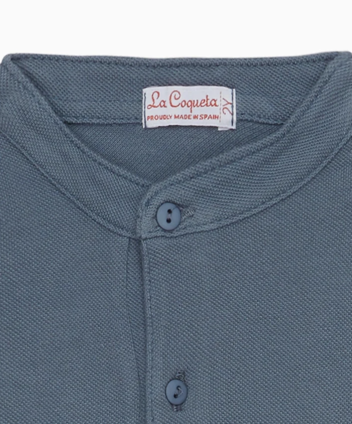 Dusty Blue Alcomo Long Sleeve Boy Polo Shirt | La Coqueta