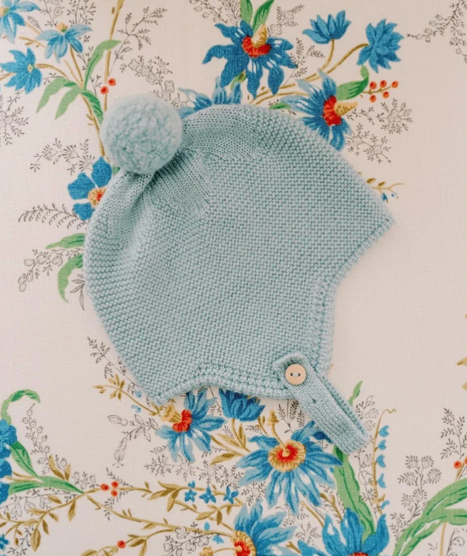 Sage Renta Merino Baby Knitted Bonnet | La Coqueta