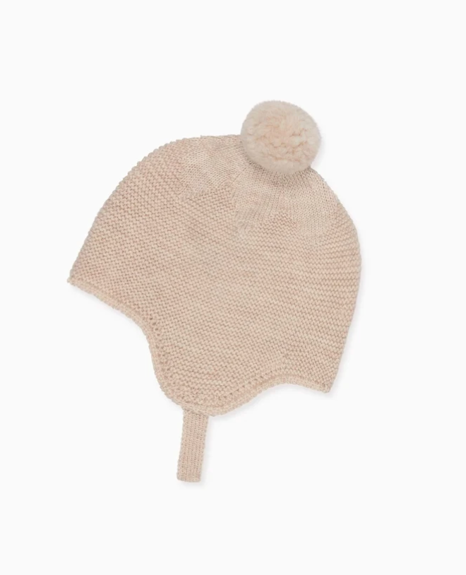Oatmeal Renta Merino Baby Knitted Bonnet | La Coqueta