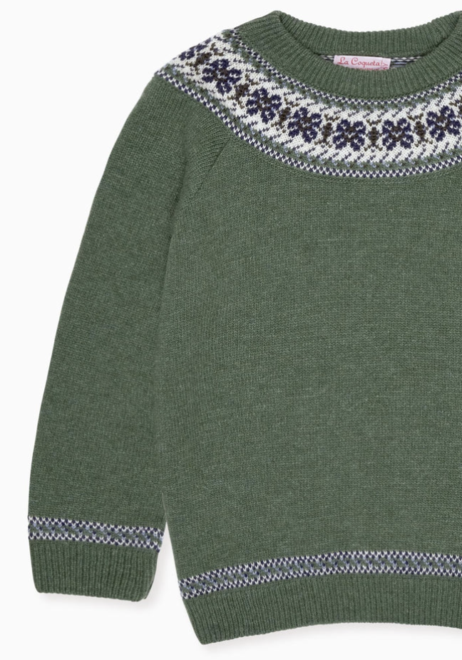 Olive Fair Isle Merino Kids Jumper | La Coqueta
