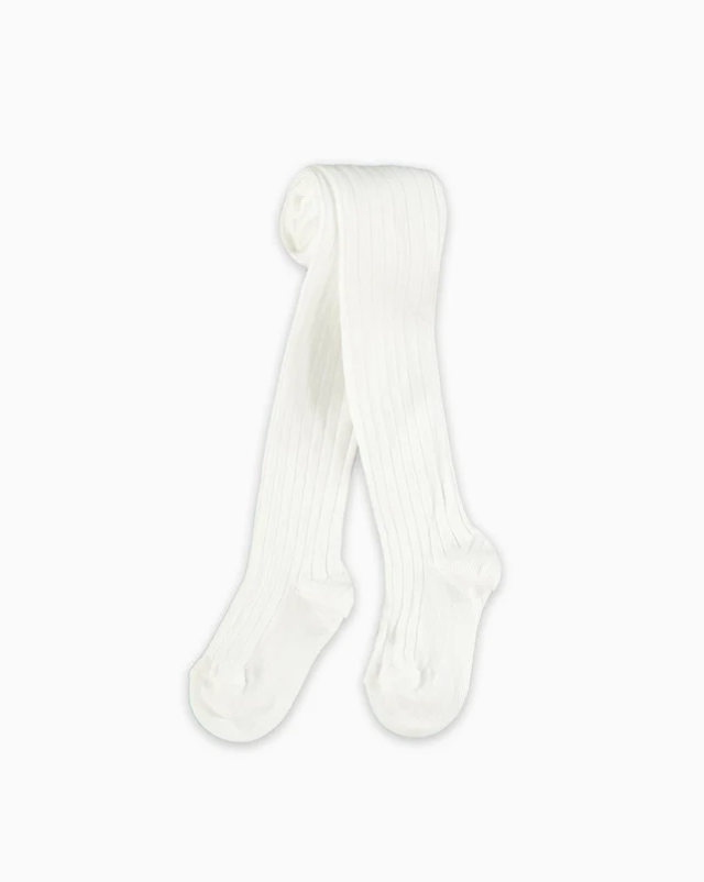 White Ribbed Kids Tights