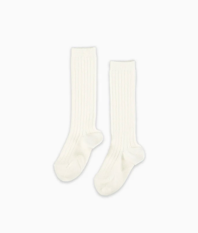 Off White Ribbed Knee High Kids Socks | La Coqueta