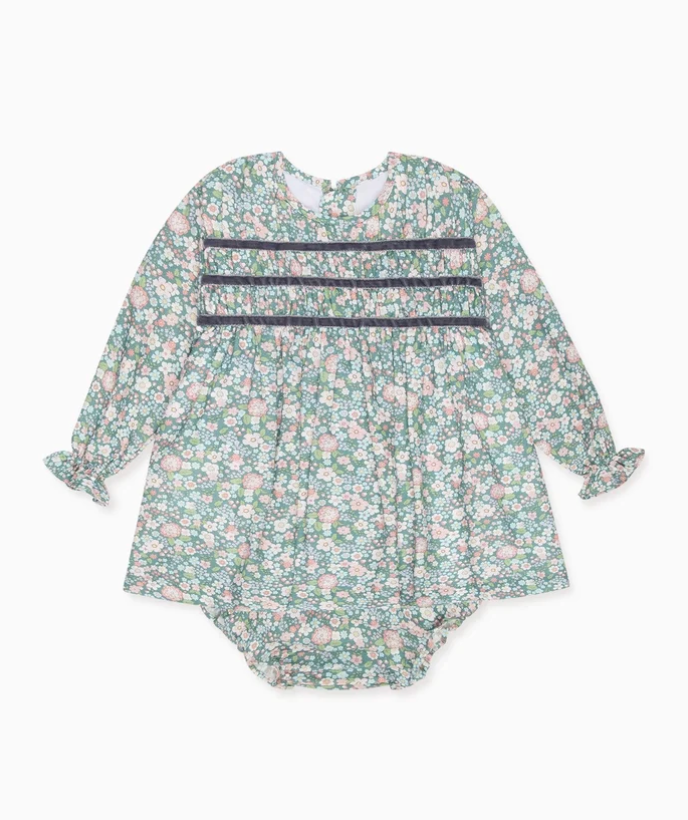 Green Floral Belia Baby Girl Smocked Set | La Coqueta