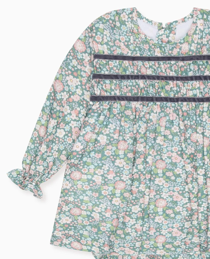 Green Floral Belia Baby Girl Smocked Set | La Coqueta
