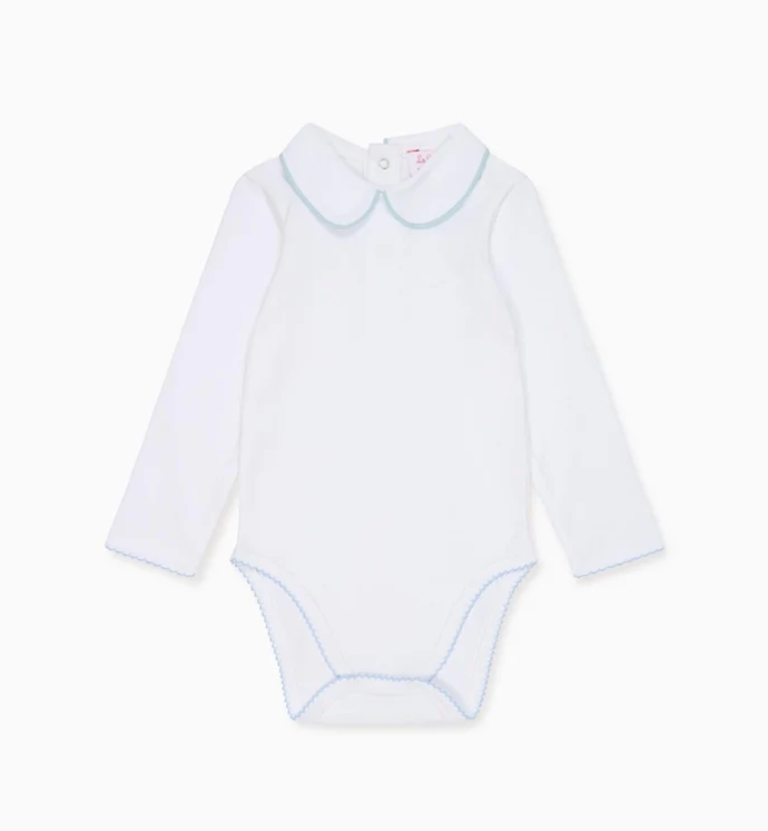 White &amp; Blue Lirio Baby Bodysuit | La Coqueta