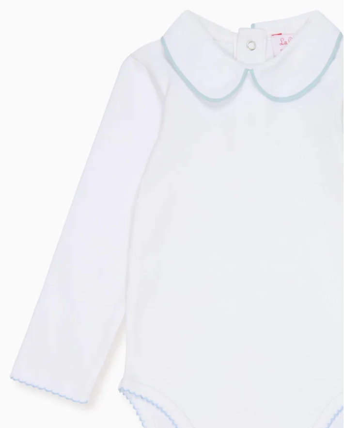 White &amp; Blue Lirio Baby Bodysuit | La Coqueta