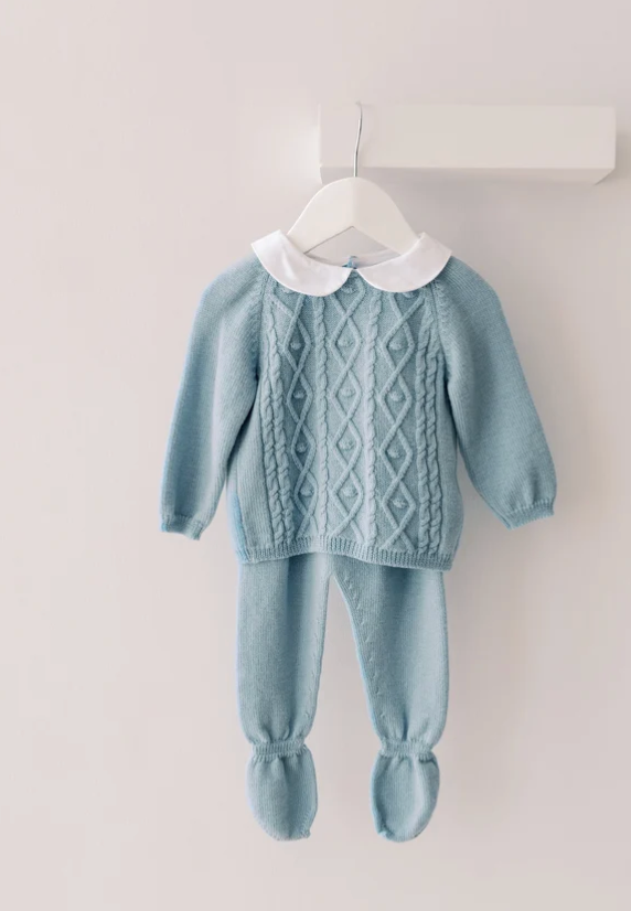 Dusty Blue Inigo Merino Baby Knitted Set | La Coqueta