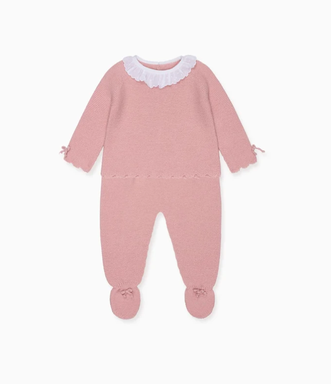 Dusty Pink Leonor Merino Baby Girl Knitted Set | La Coqueta