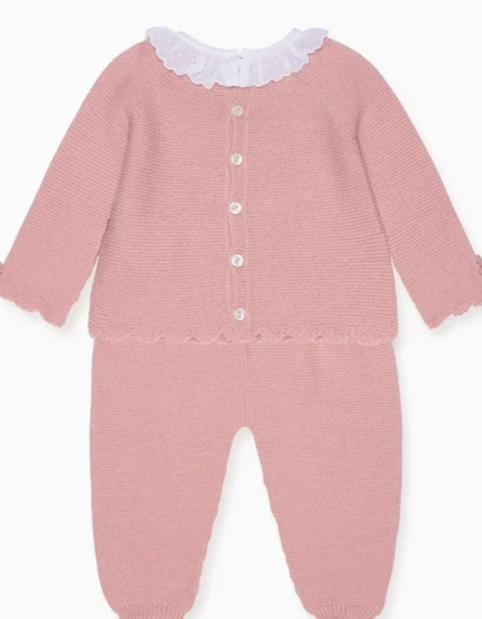 Dusty Pink Leonor Merino Baby Girl Knitted Set | La Coqueta
