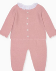 Dusty Pink Leonor Merino Baby Girl Knitted Set | La Coqueta