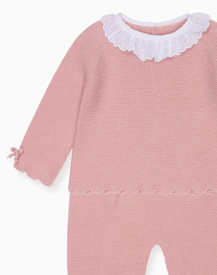 Dusty Pink Leonor Merino Baby Girl Knitted Set | La Coqueta