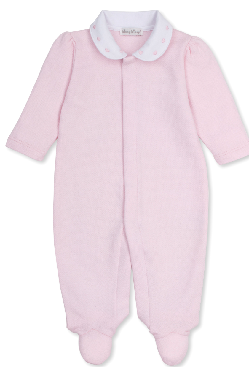 Kissy Kissy Pink Jacquard Heart Collar Footie