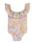 Pink Floral Liberty Print Ruffle Neck Swimsuit