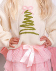 Coquette Christmas Tree Knit Sweater - Kids Clothing Holiday