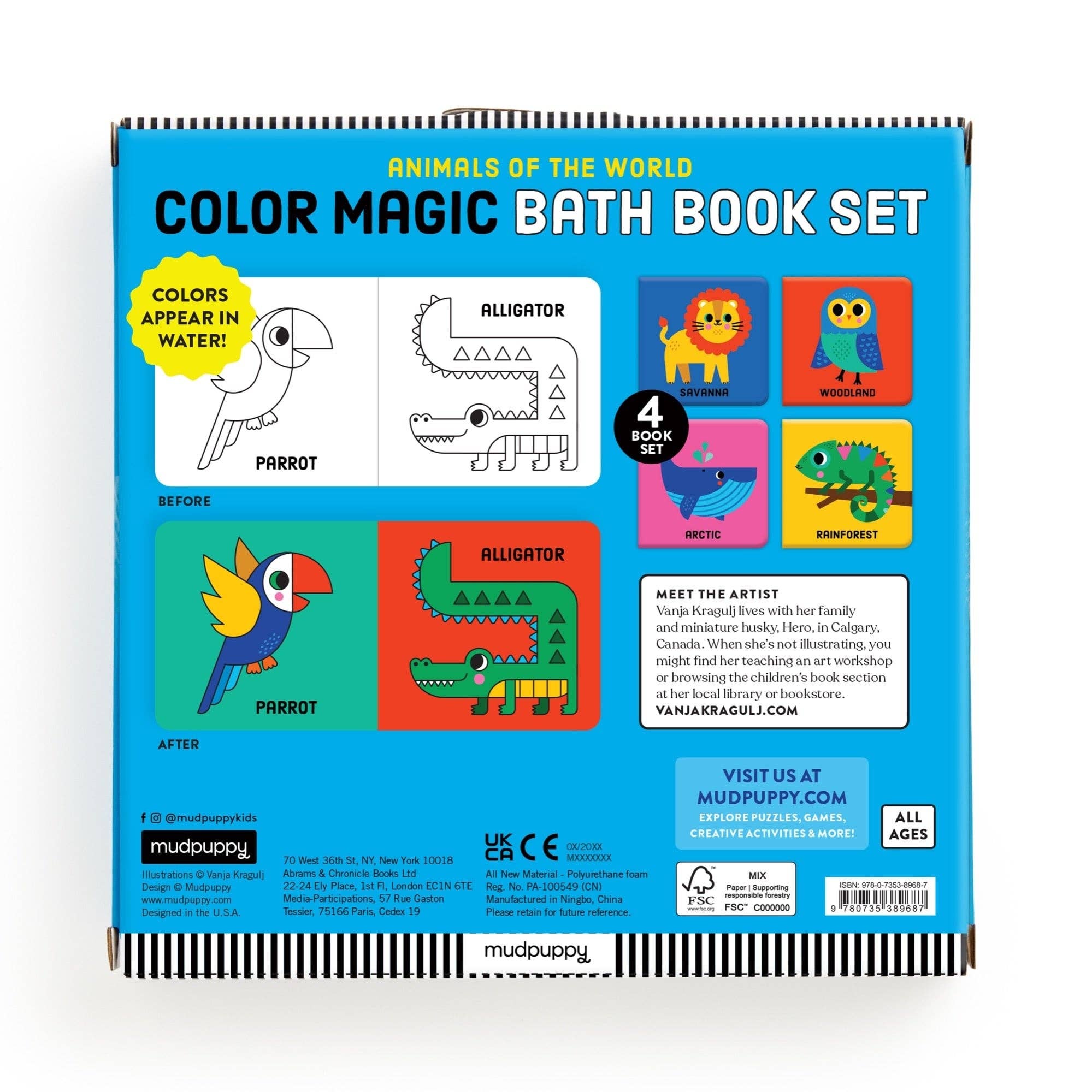 Animals Of The World Color Magic Bath Book Set