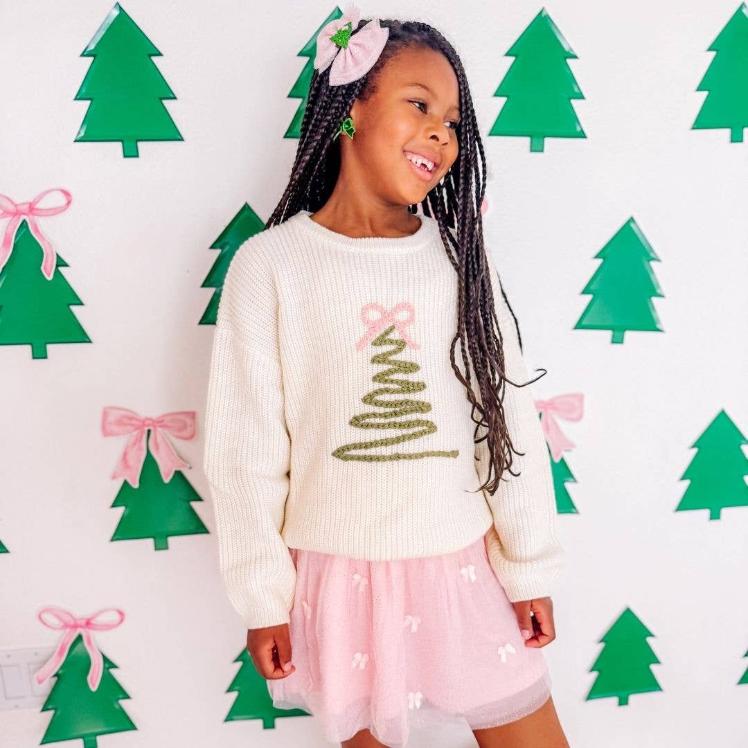 Coquette Christmas Tree Knit Sweater - Kids Clothing Holiday