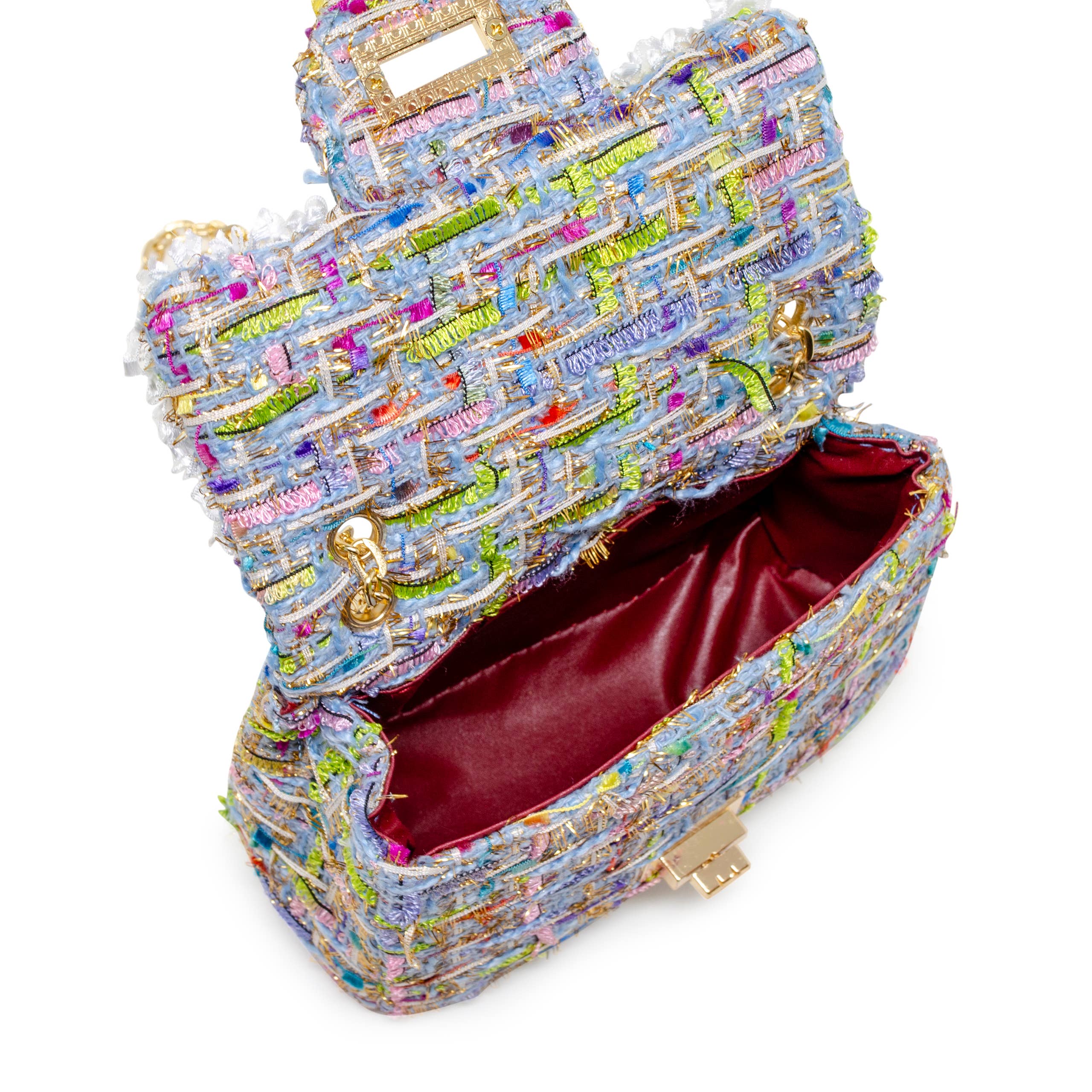 Classic Tweed Handbag with Pearls: Blue