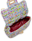 Classic Tweed Handbag with Pearls: Blue