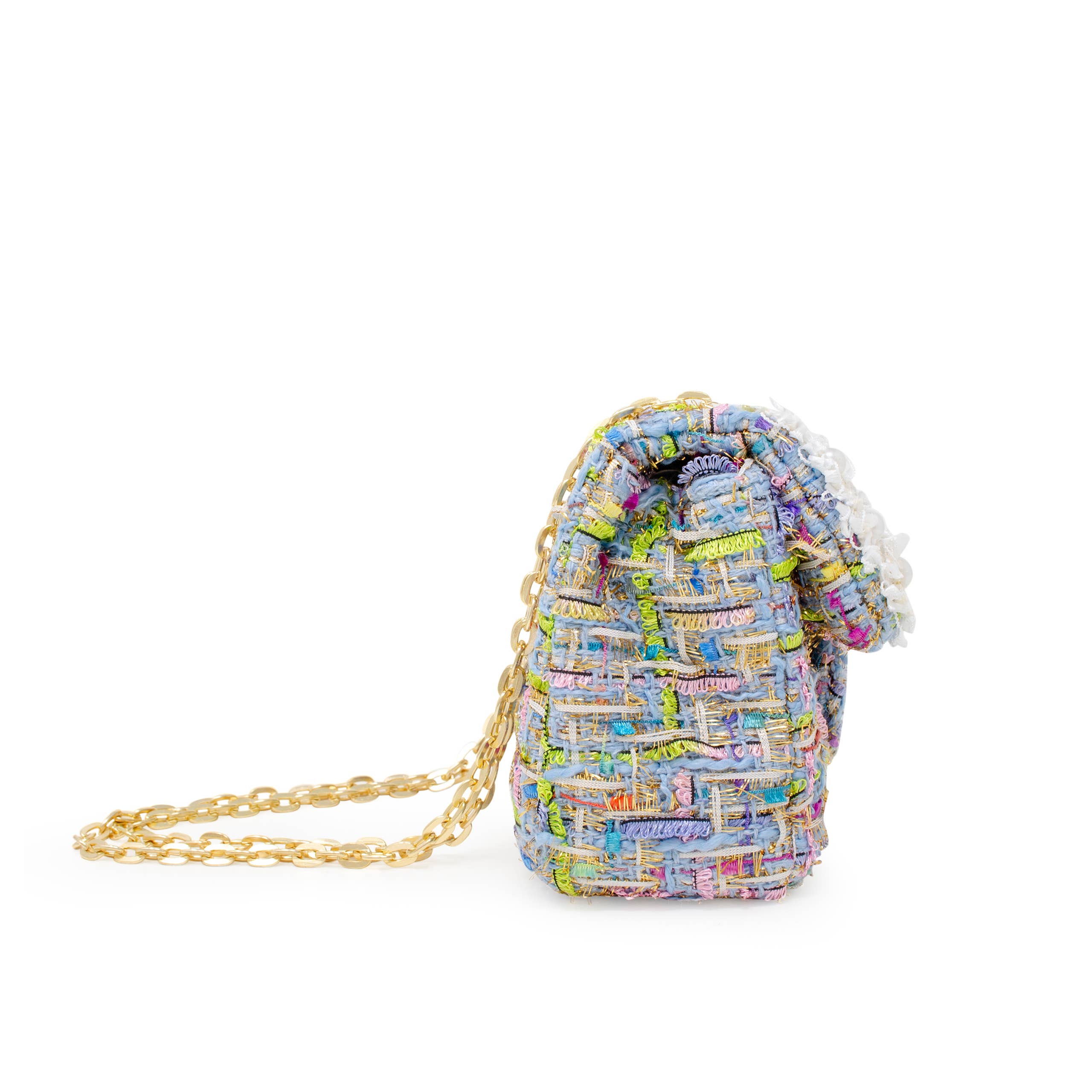 Classic Tweed Handbag with Pearls: Blue