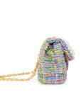 Classic Tweed Handbag with Pearls: Blue