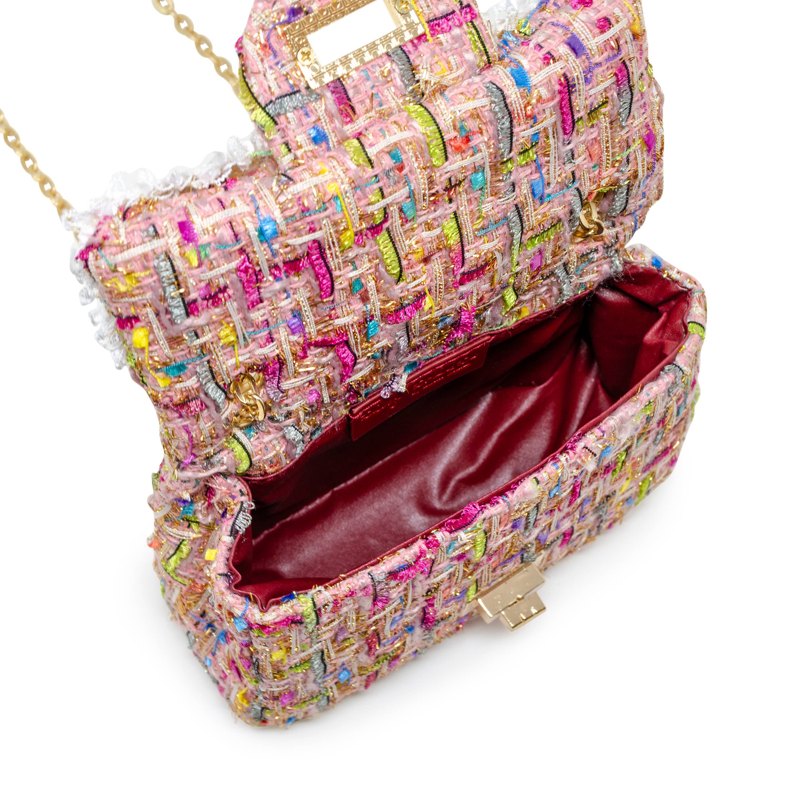 Classic Tweed Handbag with Pearls: Blue