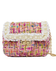 Classic Tweed Handbag with Pearls: Blue