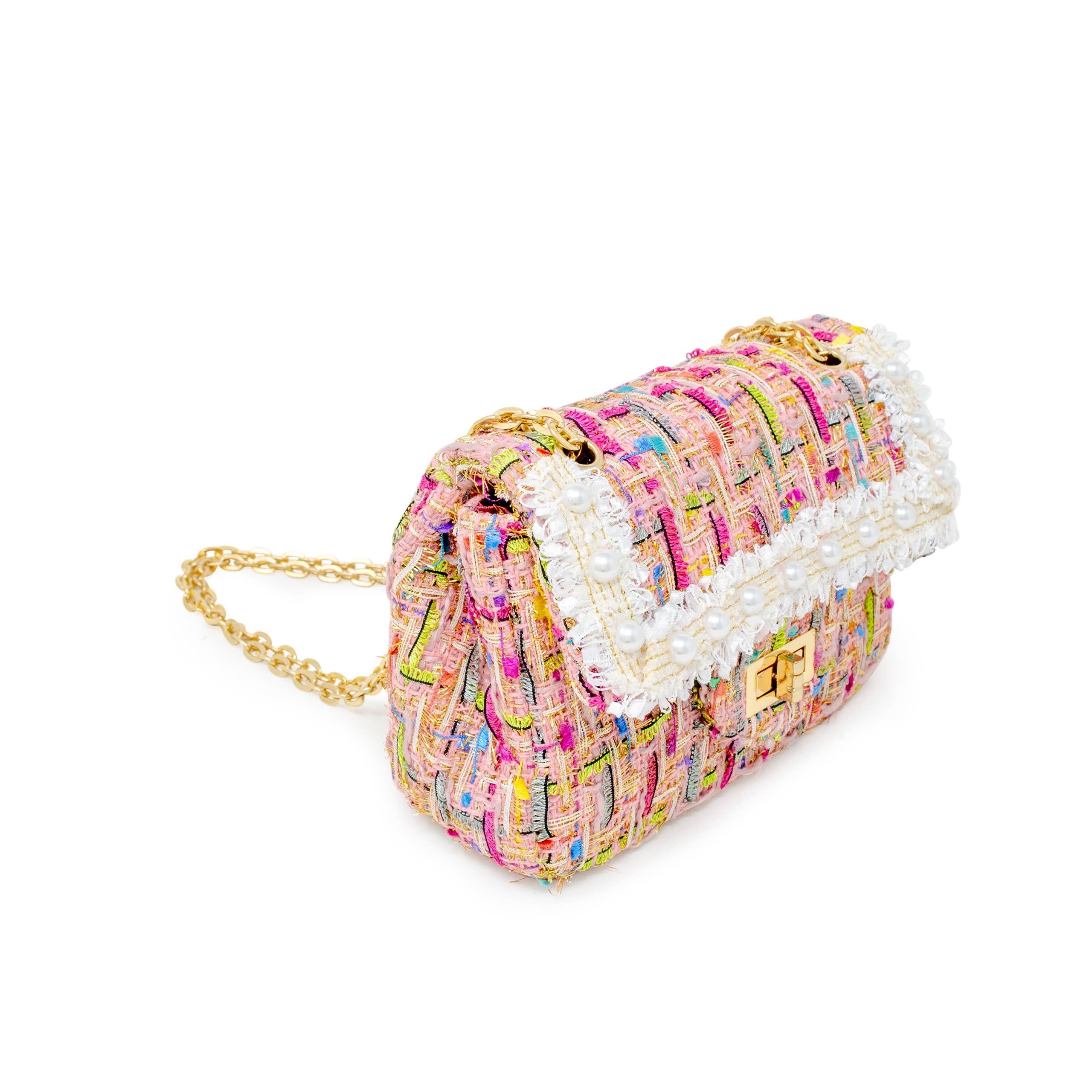 Classic Tweed Handbag with Pearls: Blue