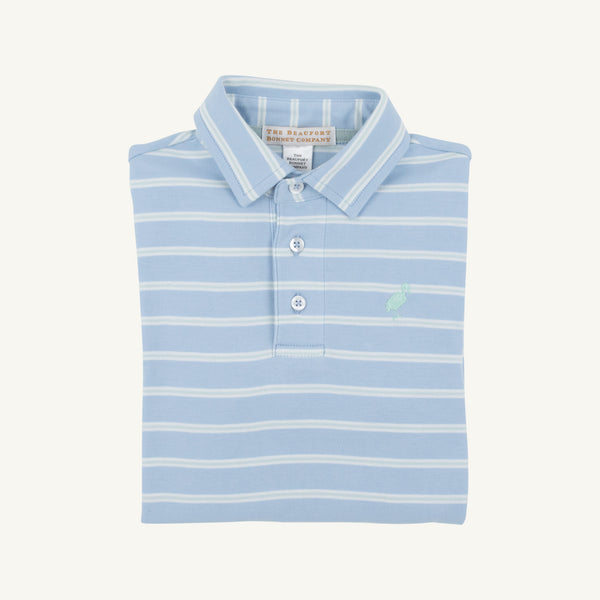 Saratoga Sky &amp; Greenwich Green Stripe Prim &amp; Proper Long Sleeve Polo