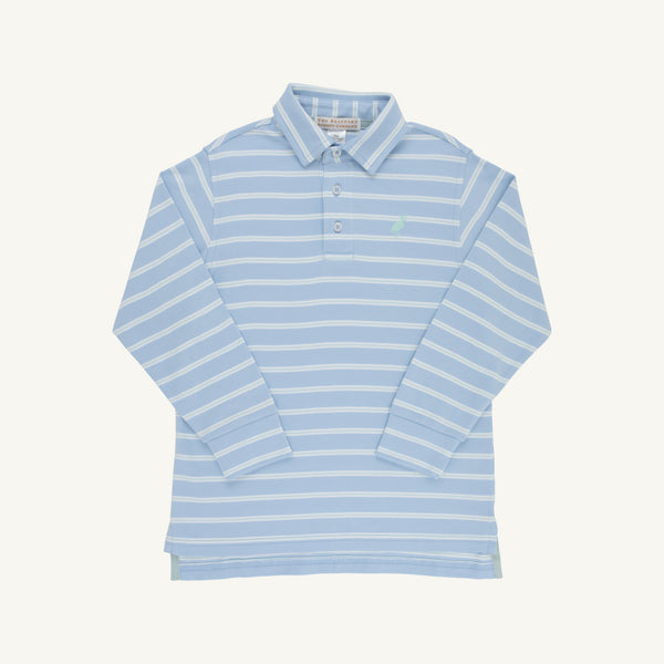 Saratoga Sky &amp; Greenwich Green Stripe Prim &amp; Proper Long Sleeve Polo