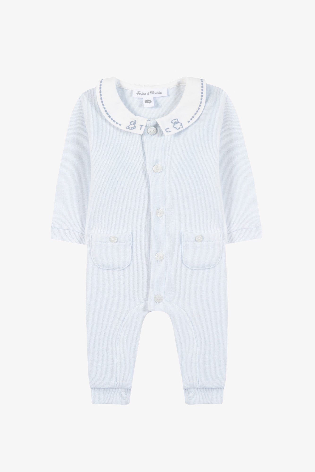 Tartine et Chocolat Ribbed Knit Embroidered Collar Romper