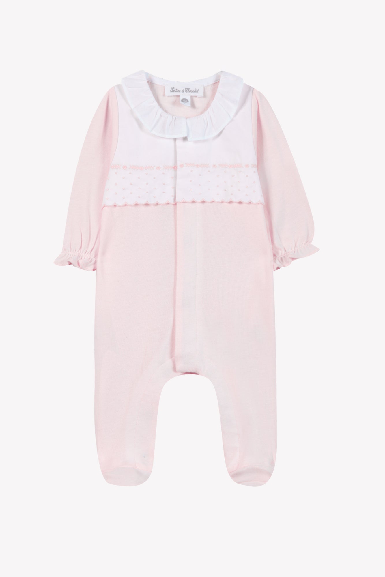 Tartine et Chocolat Pink Cotton Dot Embroidered Footie