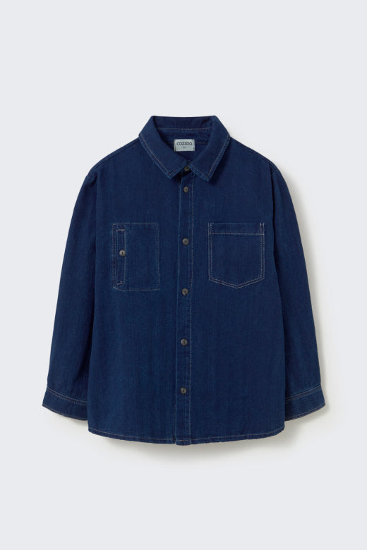 Greg Herringbone Twill Denim Shirt